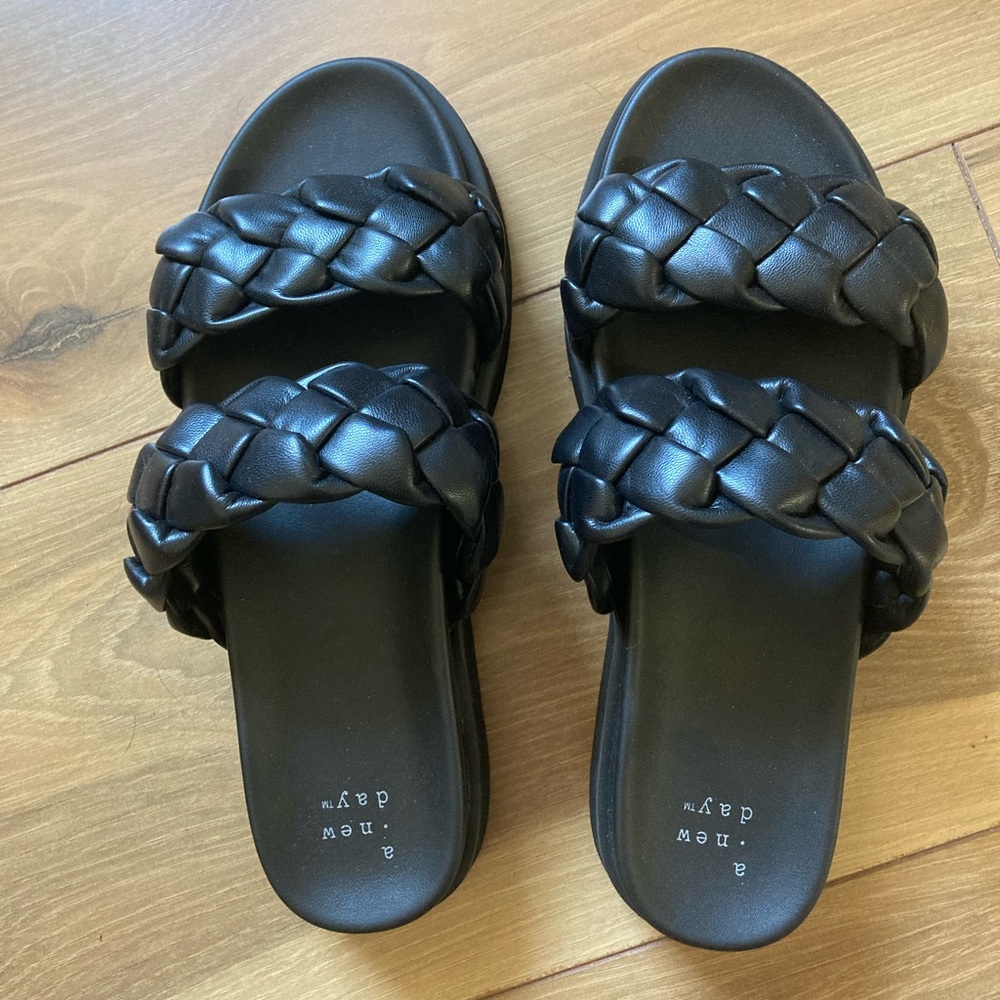 Black braided slides